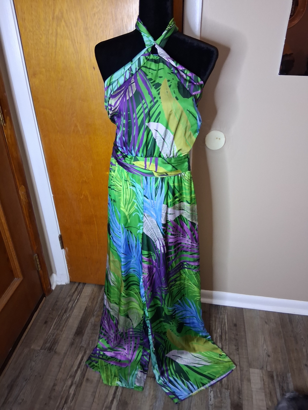 Tropical Halter Jumpsuit - Green & Purple